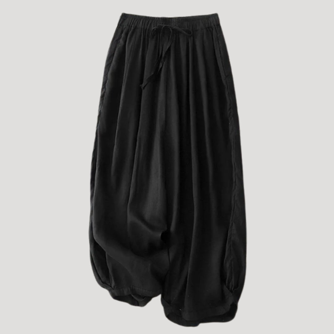 Women’s Linen Pants Loose Casual Elastic Waist Drawstring Cropped