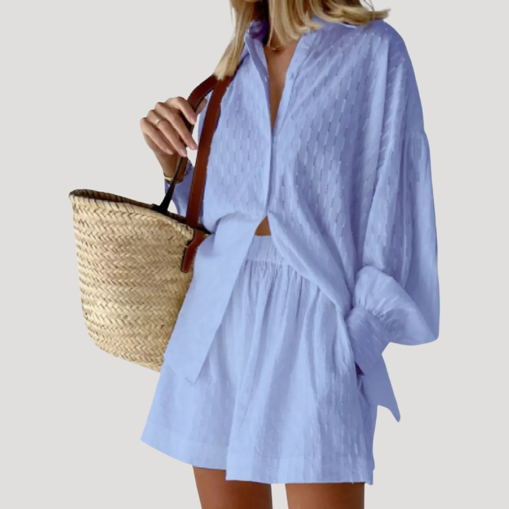 Women’s Matching Shirt and Shorts Co Ord Set Relaxed Fit Outfit