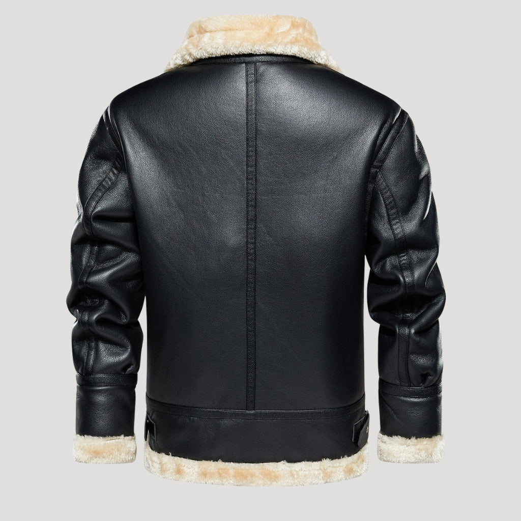 Men’s Faux Shearling Trim Aviator Leather Jacket