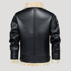 Men’s Faux Shearling Trim Aviator Leather Jacket