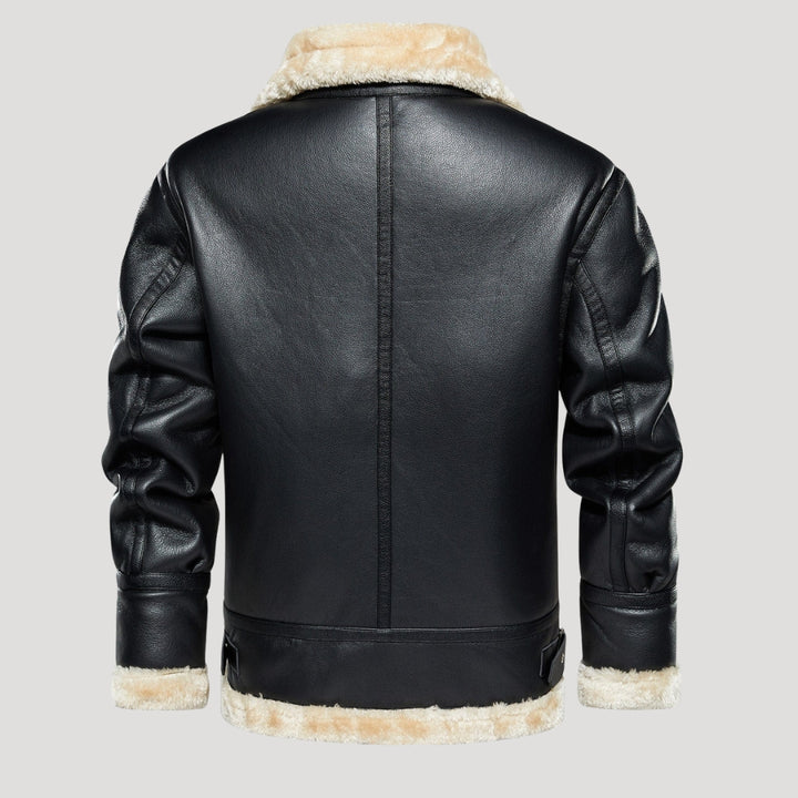 Men’s Faux Shearling Trim Aviator Leather Jacket