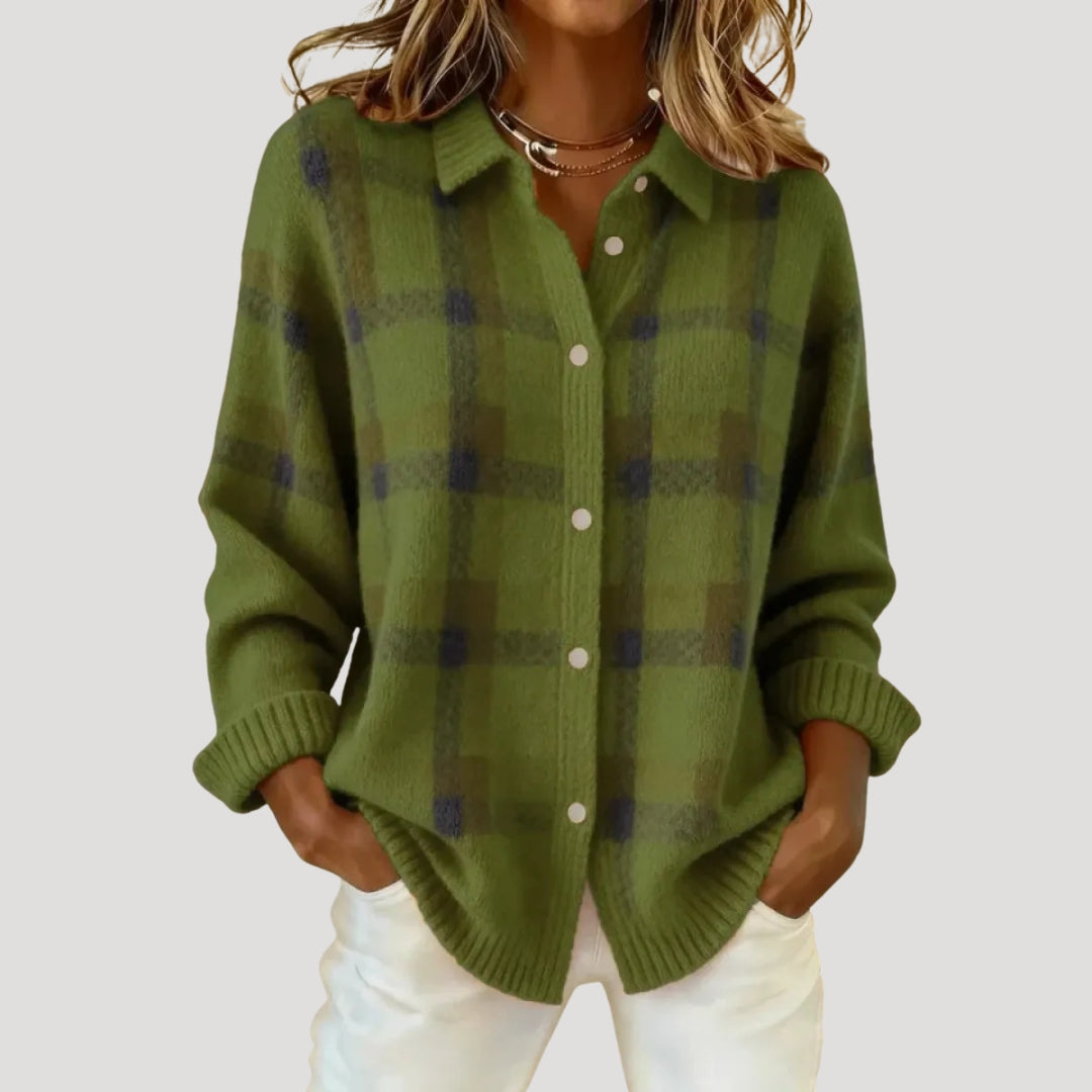 Women’s Plaid Button Front Knit Cardigan Oversized Fit