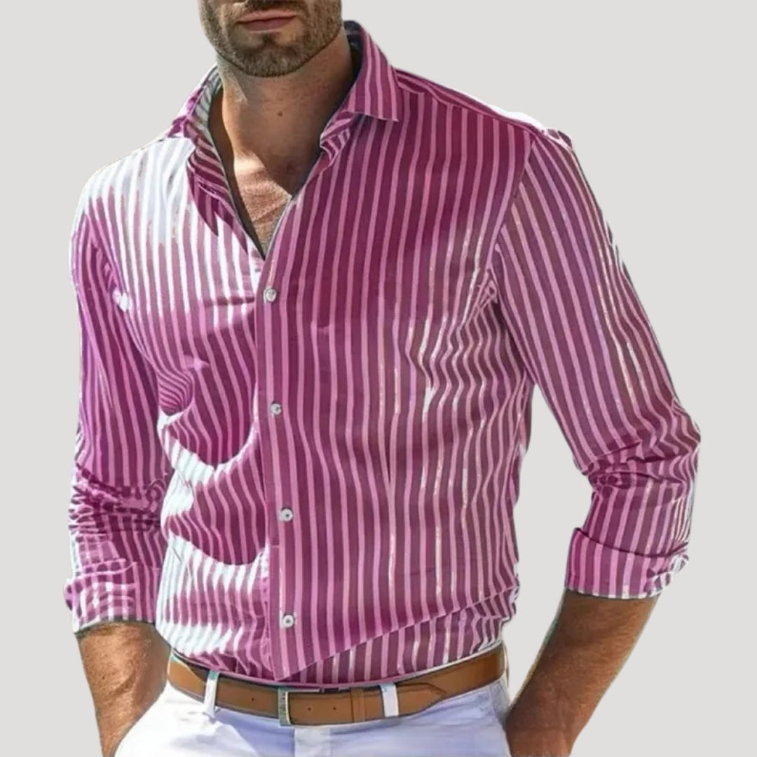 Men’s Striped Button Down Shirt Slim Fit Long Sleeve Top