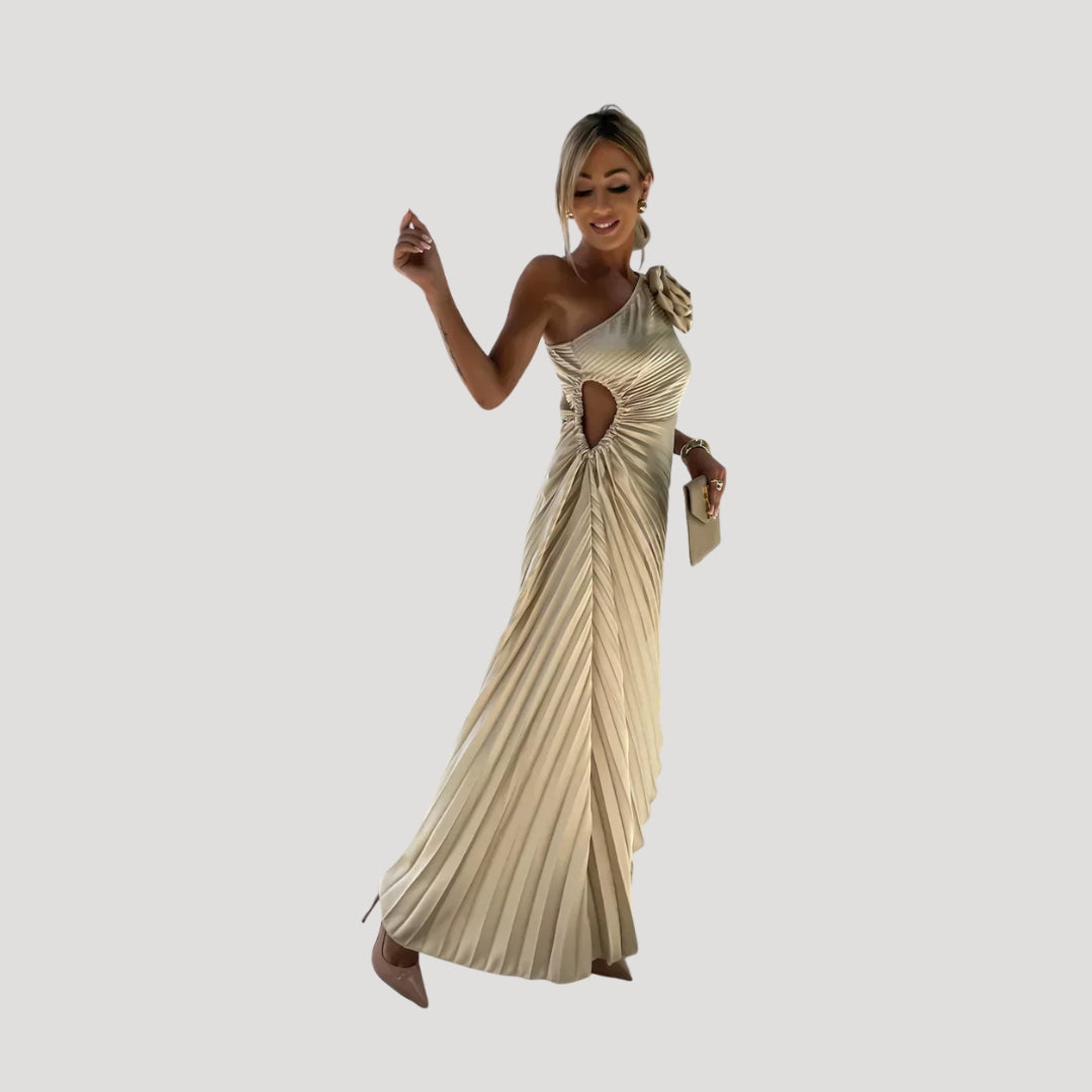 Women’s Dress Formal Cocktail Midi One Shoulder Pleated