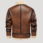 Men’s Faux Shearling Trim Aviator Leather Jacket