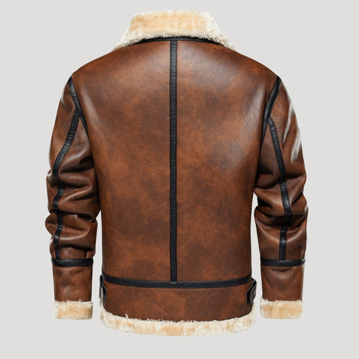 Men’s Faux Shearling Trim Aviator Leather Jacket