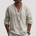 Men’s Long Sleeve Henley Shirt Relaxed Fit Button Neck Top
