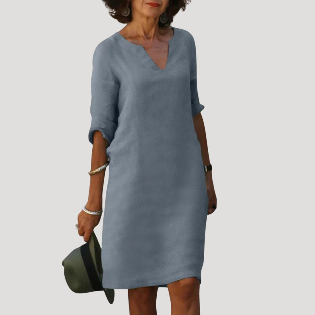 Women’s Summer Dress Casual Midi Shift V Neck Sleeve