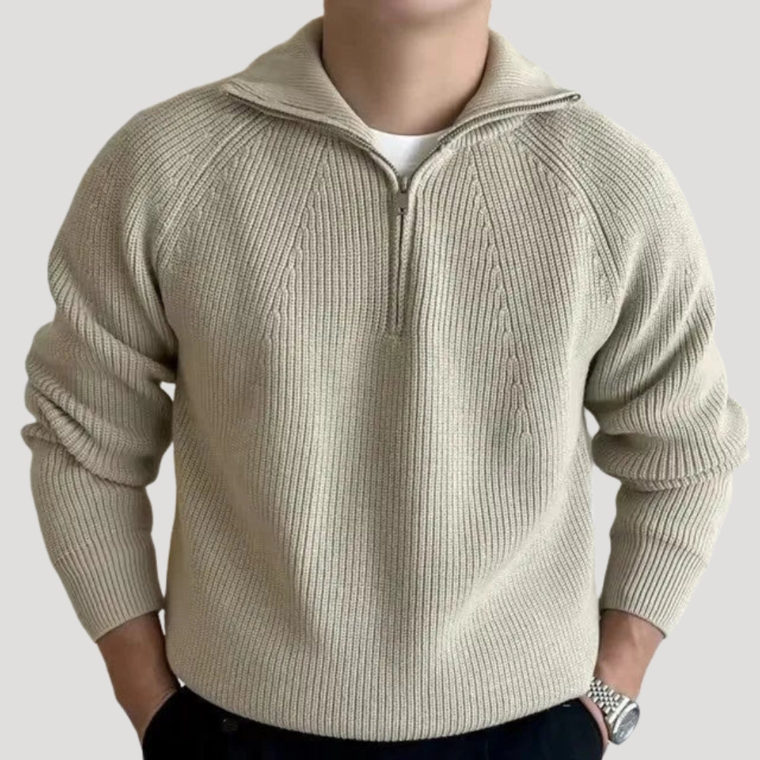 Men’s Cable Knit Sweater Half Zip Stand Collar Long Sleeve