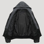 Men’s Leather Bomber Jacket Removable Hood Zip Outerwear