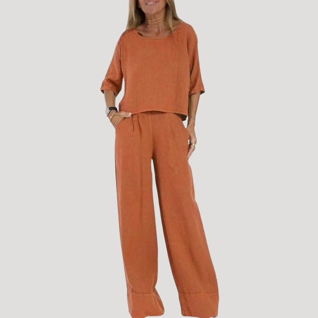 Women’s Linen Pants Set Wide Leg Two Piece Lounge Outfit