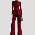 Women Tailored Blazer Wide Leg Trouser Suit Set Elegant