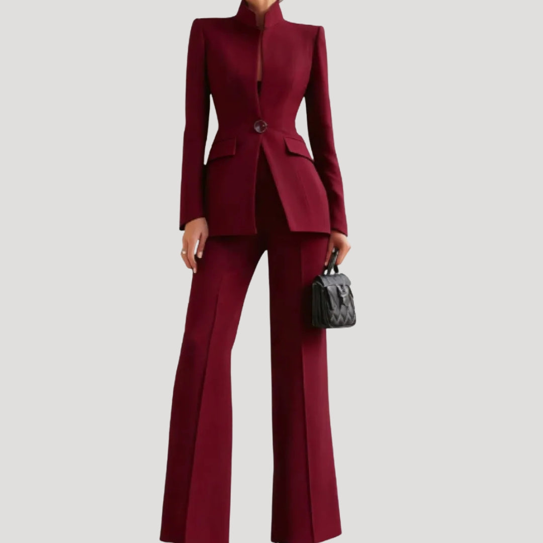 Women Tailored Blazer Wide Leg Trouser Suit Set Elegant