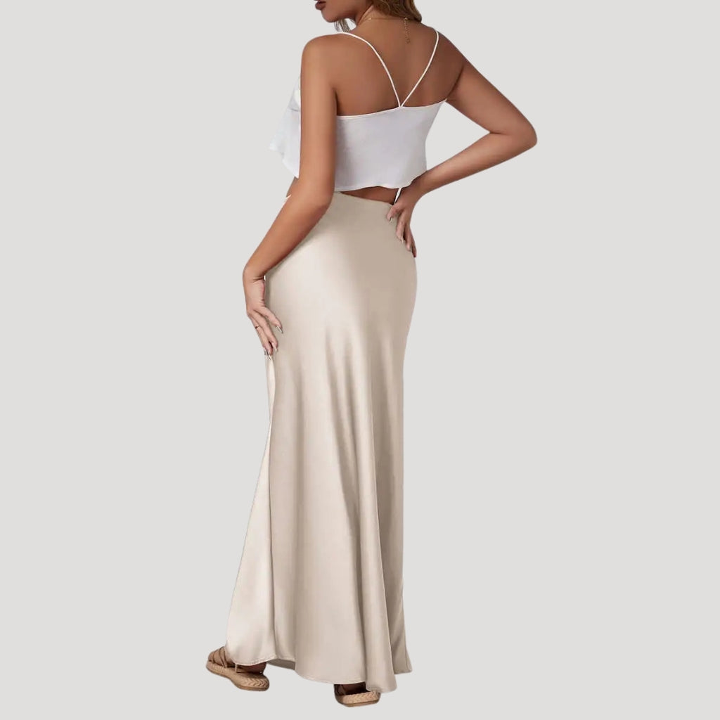Women’s Long Skirt Maxi Satin High Waist A Line Slip