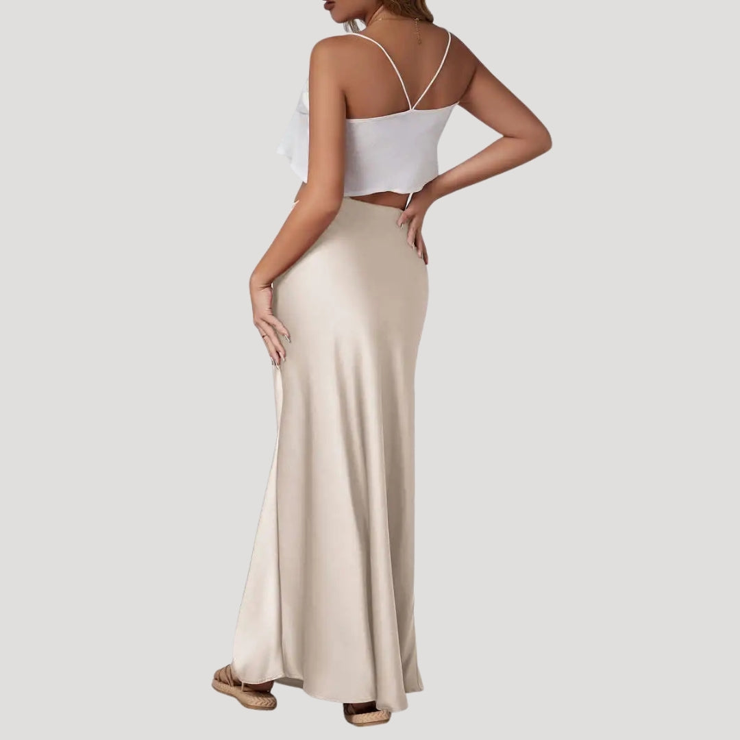 Women’s Long Skirt Maxi Satin High Waist A Line Slip