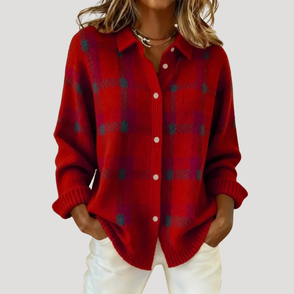 Women’s Plaid Button Front Knit Cardigan Oversized Fit