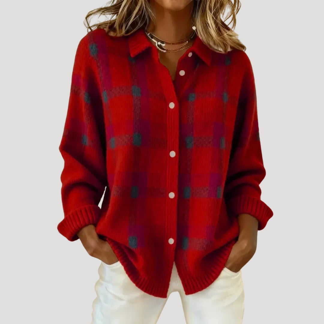 Women’s Plaid Button Front Knit Cardigan Oversized Fit