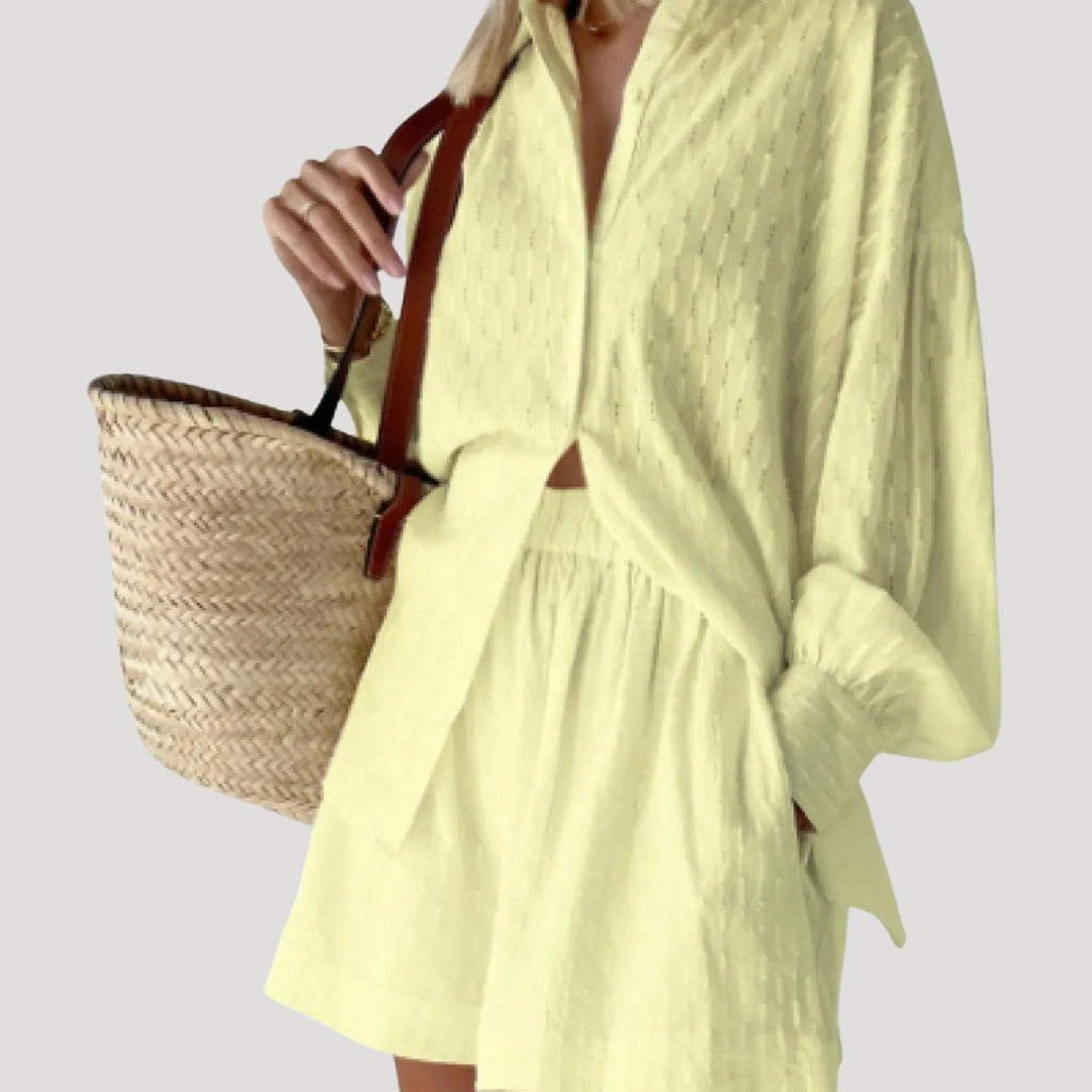 Women’s Matching Shirt and Shorts Co Ord Set Relaxed Fit Outfit