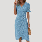 Women’s Summer Dress Midi Wrap Floral Casual V Neck