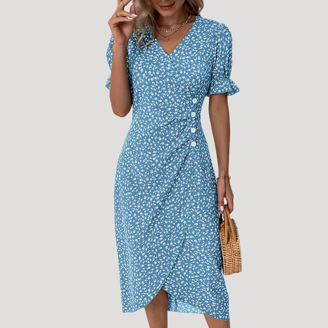 Women’s Summer Dress Midi Wrap Floral Casual V Neck