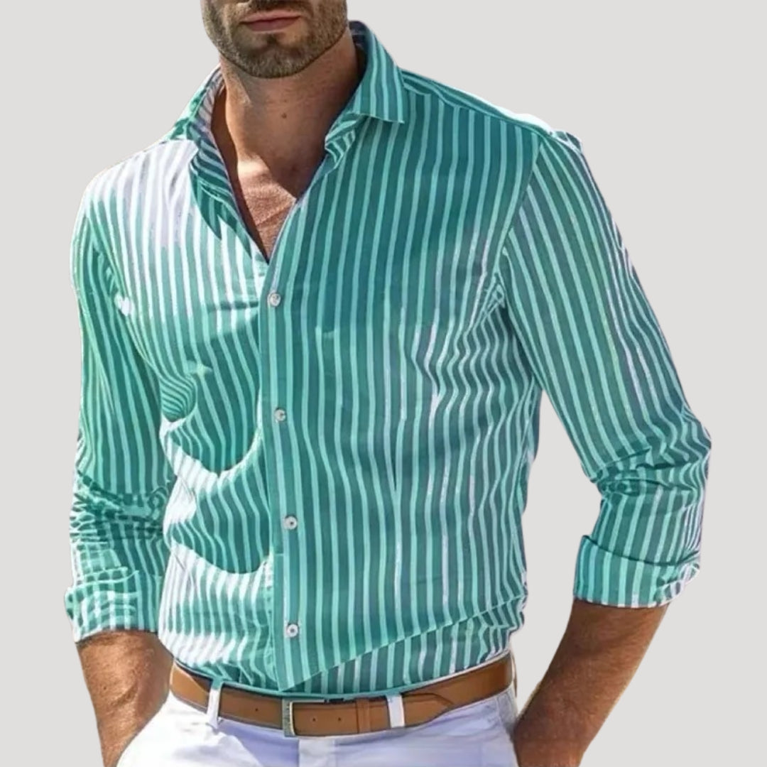 Men’s Striped Button Down Shirt Slim Fit Long Sleeve Top