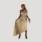 Women’s Dress Formal Cocktail Midi One Shoulder Pleated