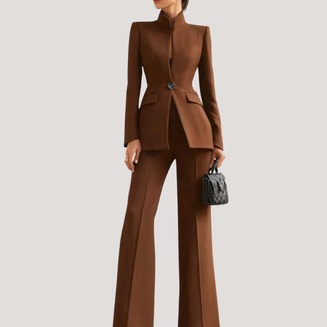 Women Tailored Blazer Wide Leg Trouser Suit Set Elegant