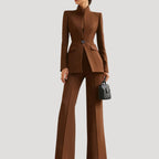 Women Tailored Blazer Wide Leg Trouser Suit Set Elegant