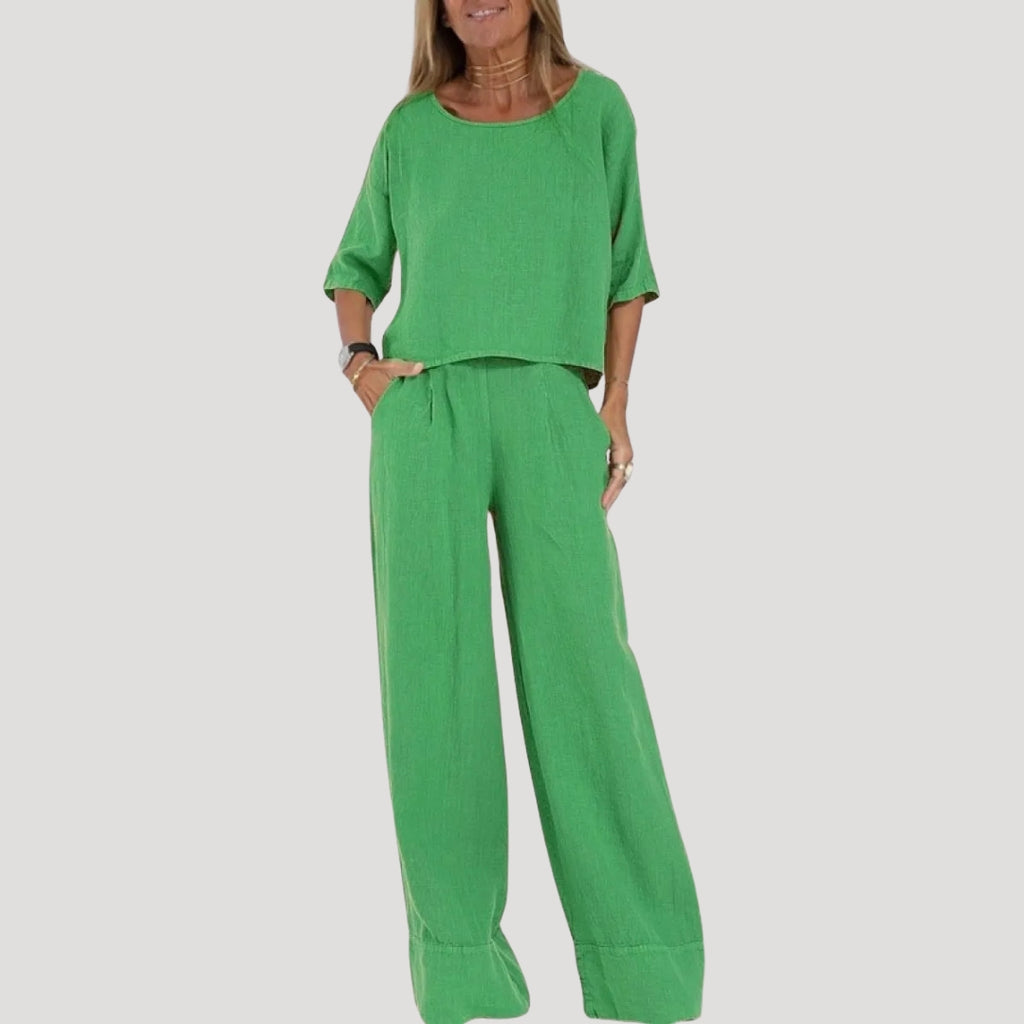 Women’s Linen Pants Set Wide Leg Two Piece Lounge Outfit