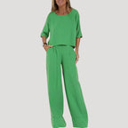 Women’s Linen Pants Set Wide Leg Two Piece Lounge Outfit