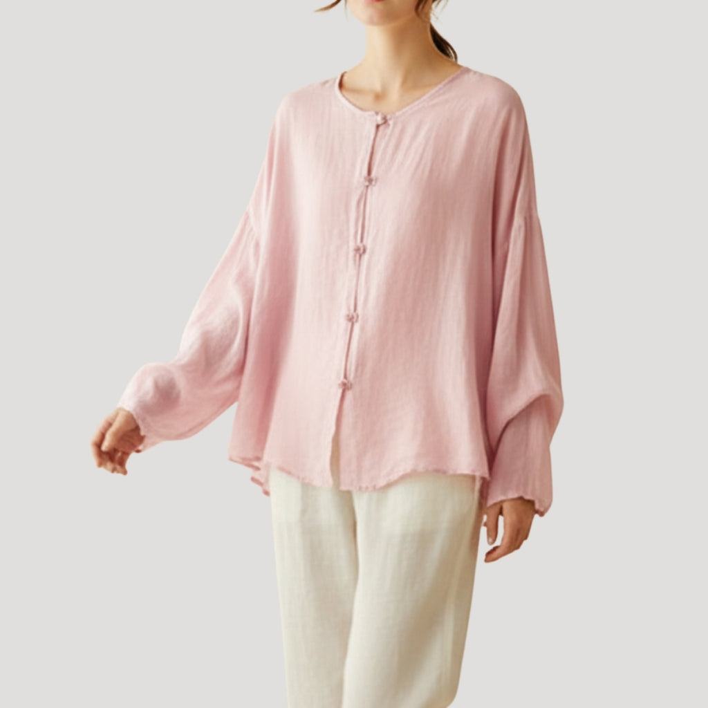 Women’s Blouse Linen Top Long Sleeve Flowy Loose