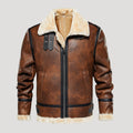 Men’s Faux Shearling Trim Aviator Leather Jacket