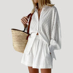 Women’s Matching Shirt and Shorts Co Ord Set Relaxed Fit Outfit