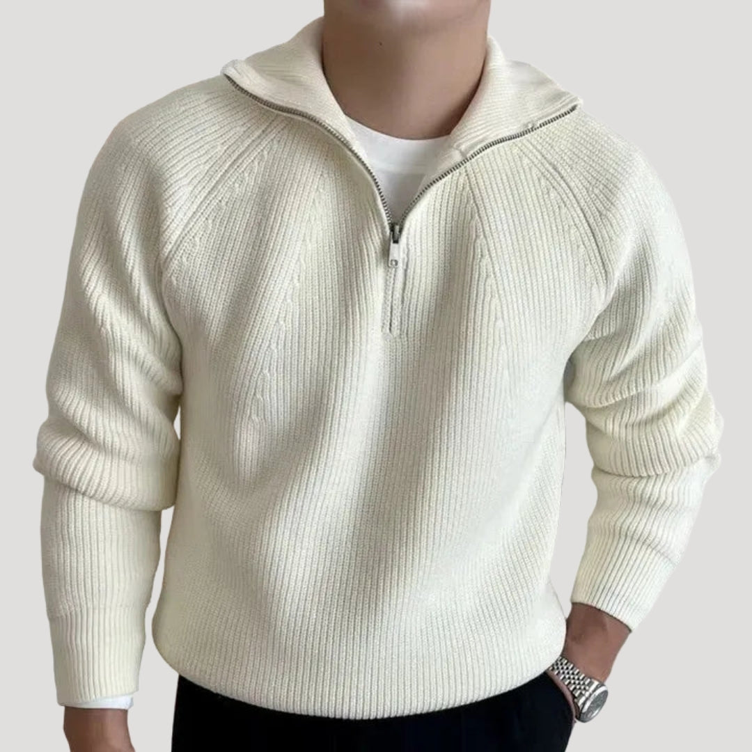 Men’s Cable Knit Sweater Half Zip Stand Collar Long Sleeve