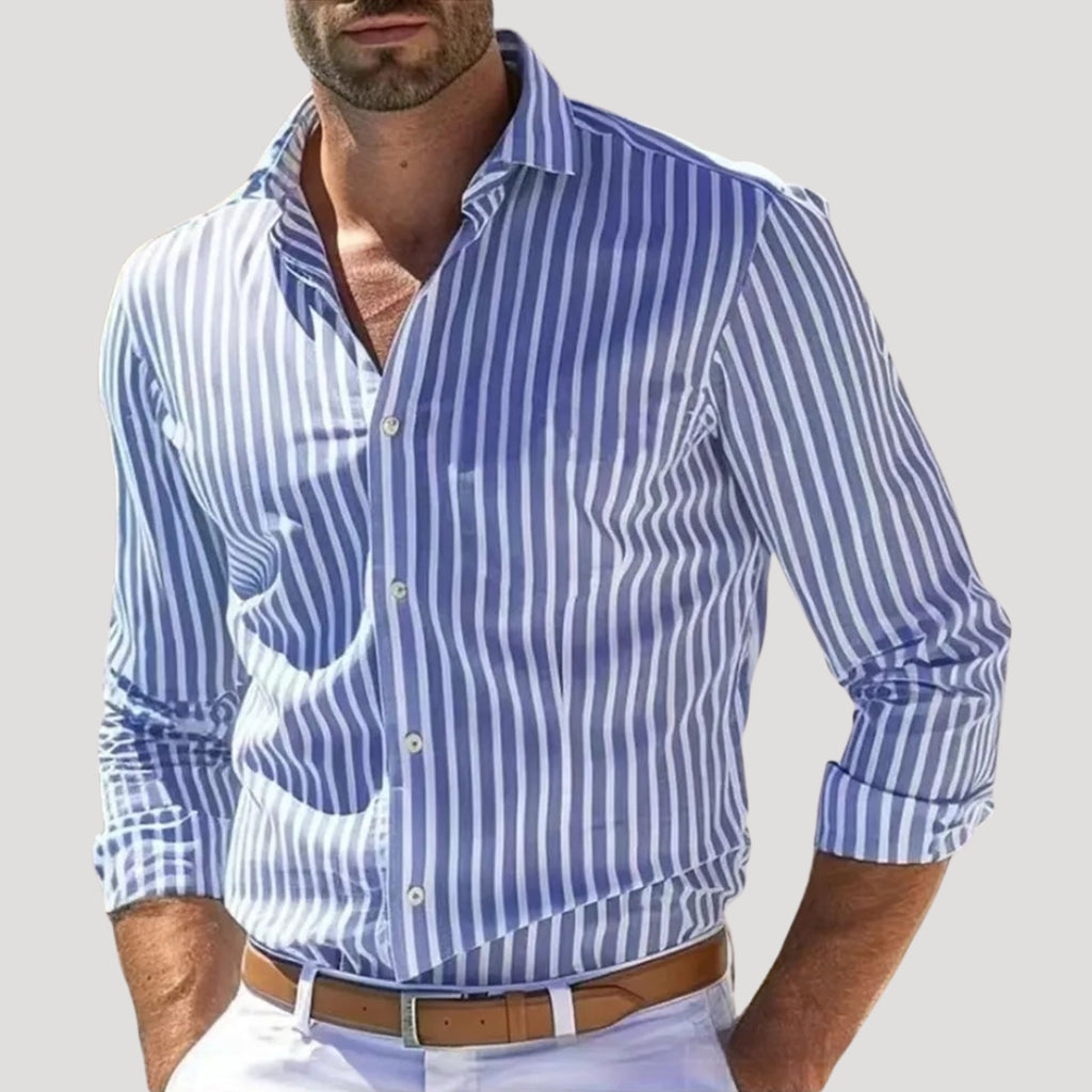 Men’s Striped Button Down Shirt Slim Fit Long Sleeve Top