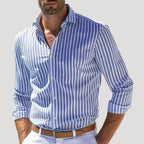 Men’s Striped Button Down Shirt Slim Fit Long Sleeve Top