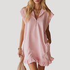 Women’s Mini Dress Summer Casual Shift Ruffle Zip