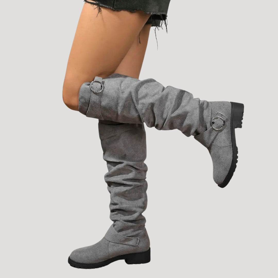 Women’s Knee High Boots Slouch Buckle Flat Riding Casual