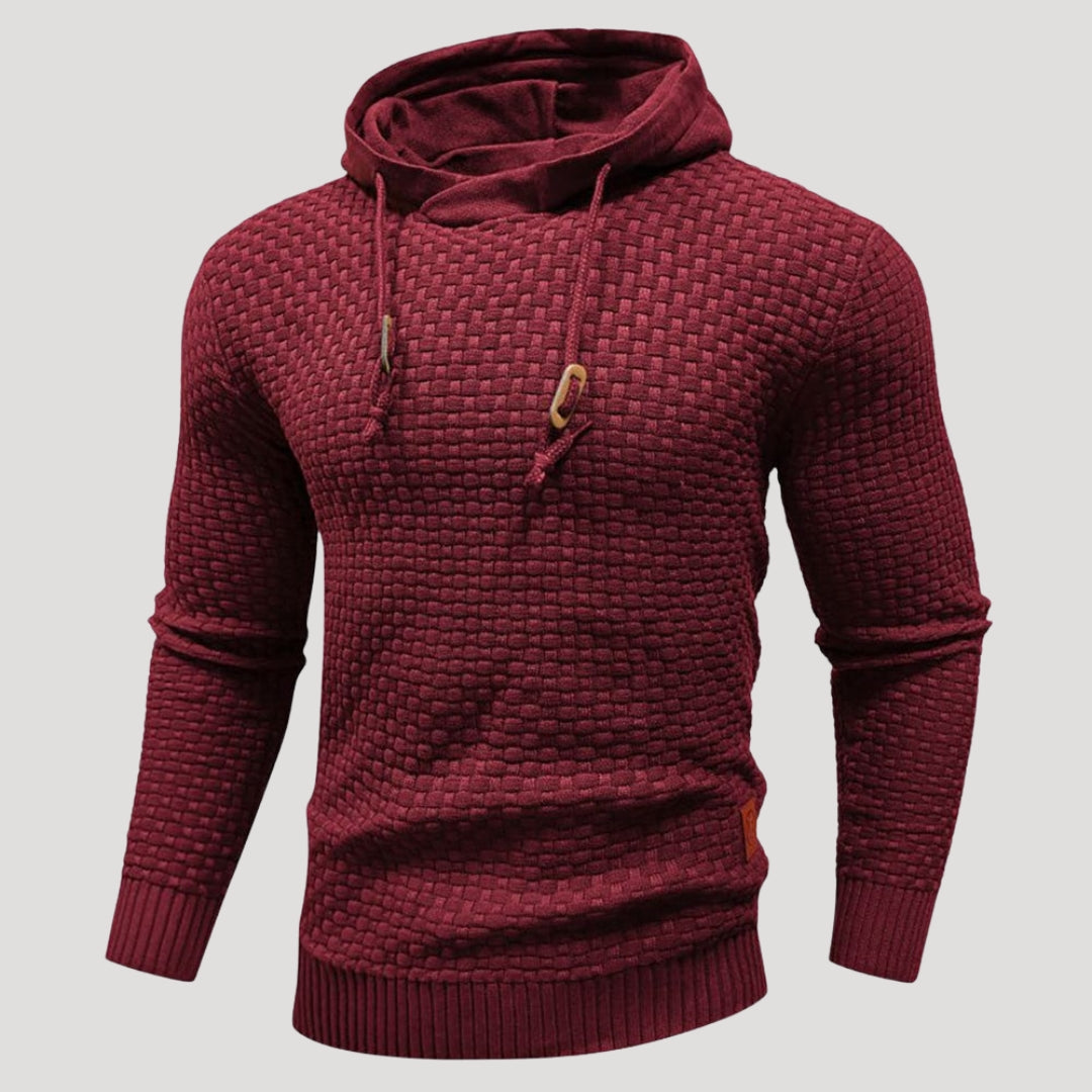 Men’s Textured Knit Hoodie Casual Long Sleeve Pullover Top