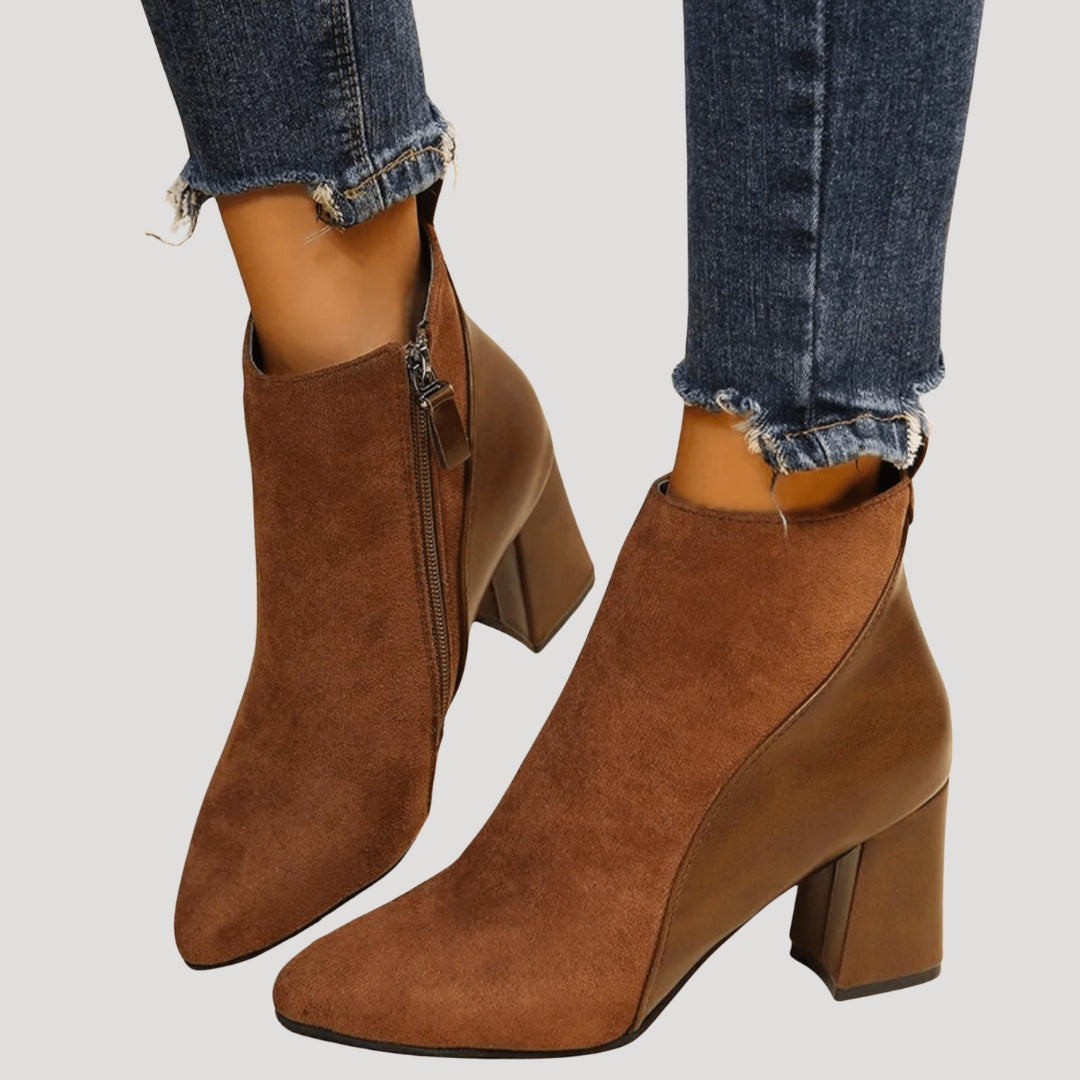 Women’s Ankle Boots Block Heel Zip Leather Short