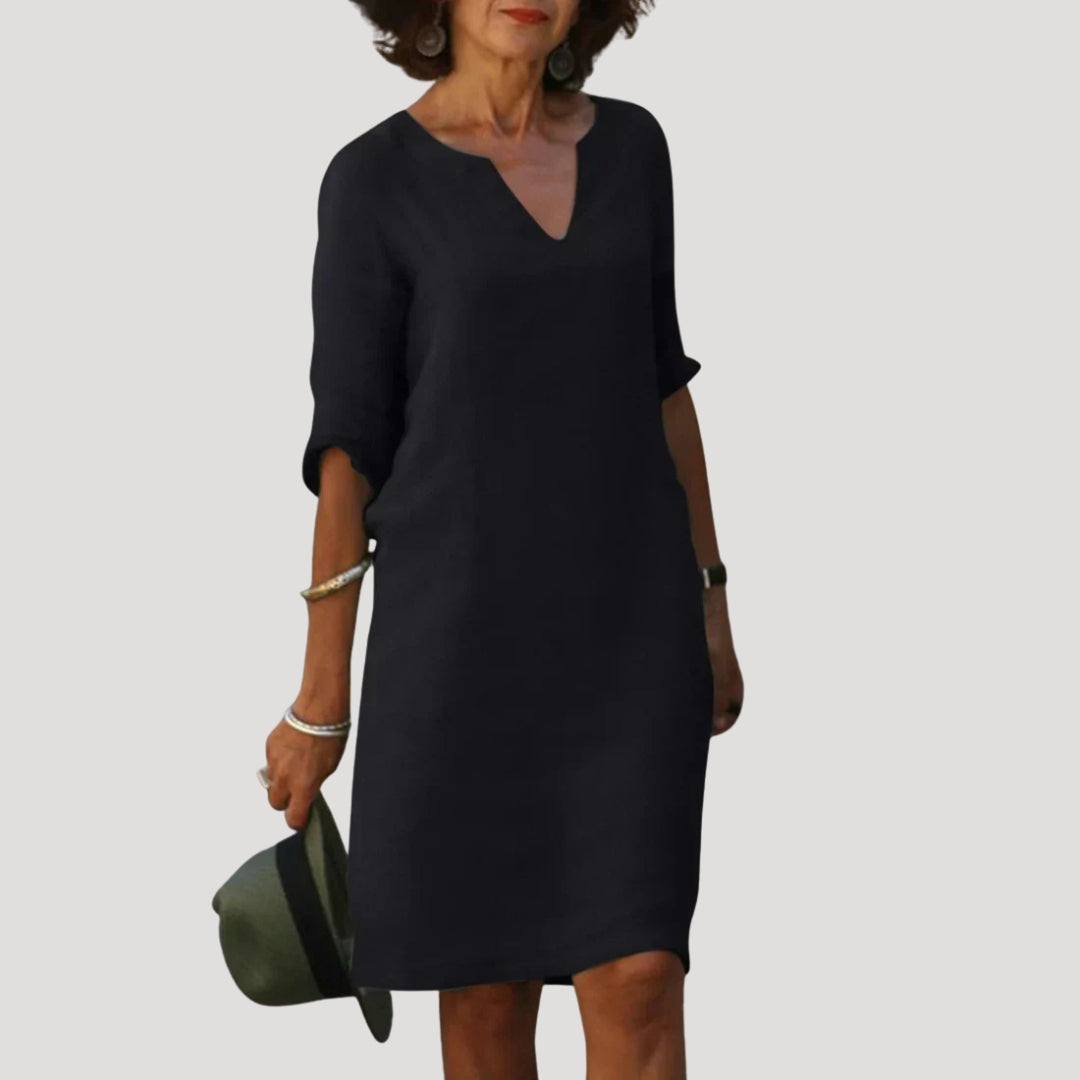 Women’s Summer Dress Casual Midi Shift V Neck Sleeve