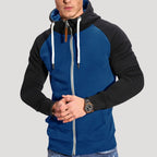 Men’s Zip Up Hoodie Contrast Sleeve Casual Drawstring Jacket