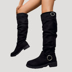 Women’s Knee High Boots Slouch Buckle Flat Riding Casual