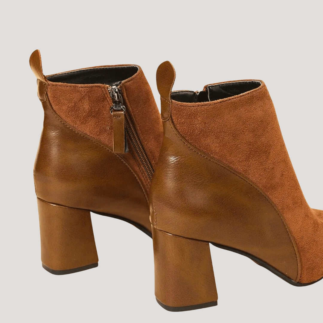 Women’s Ankle Boots Block Heel Zip Leather Short