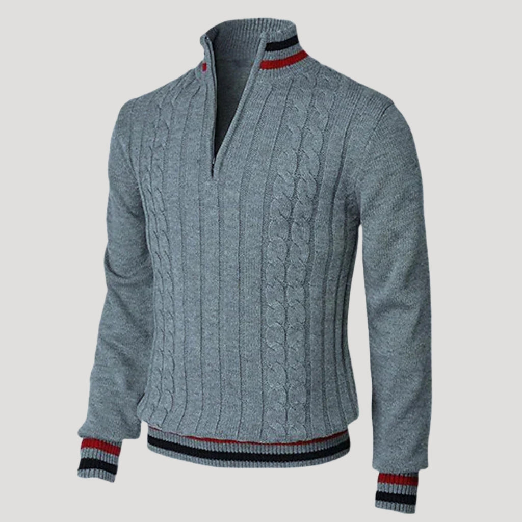 Men’s Knit Sweater Half Zip Cable Long Sleeve Stand Collar