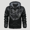 Men’s Leather Bomber Jacket Removable Hood Zip Outerwear