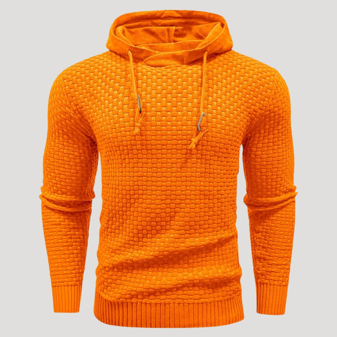 Men’s Textured Knit Hoodie Casual Long Sleeve Pullover Top