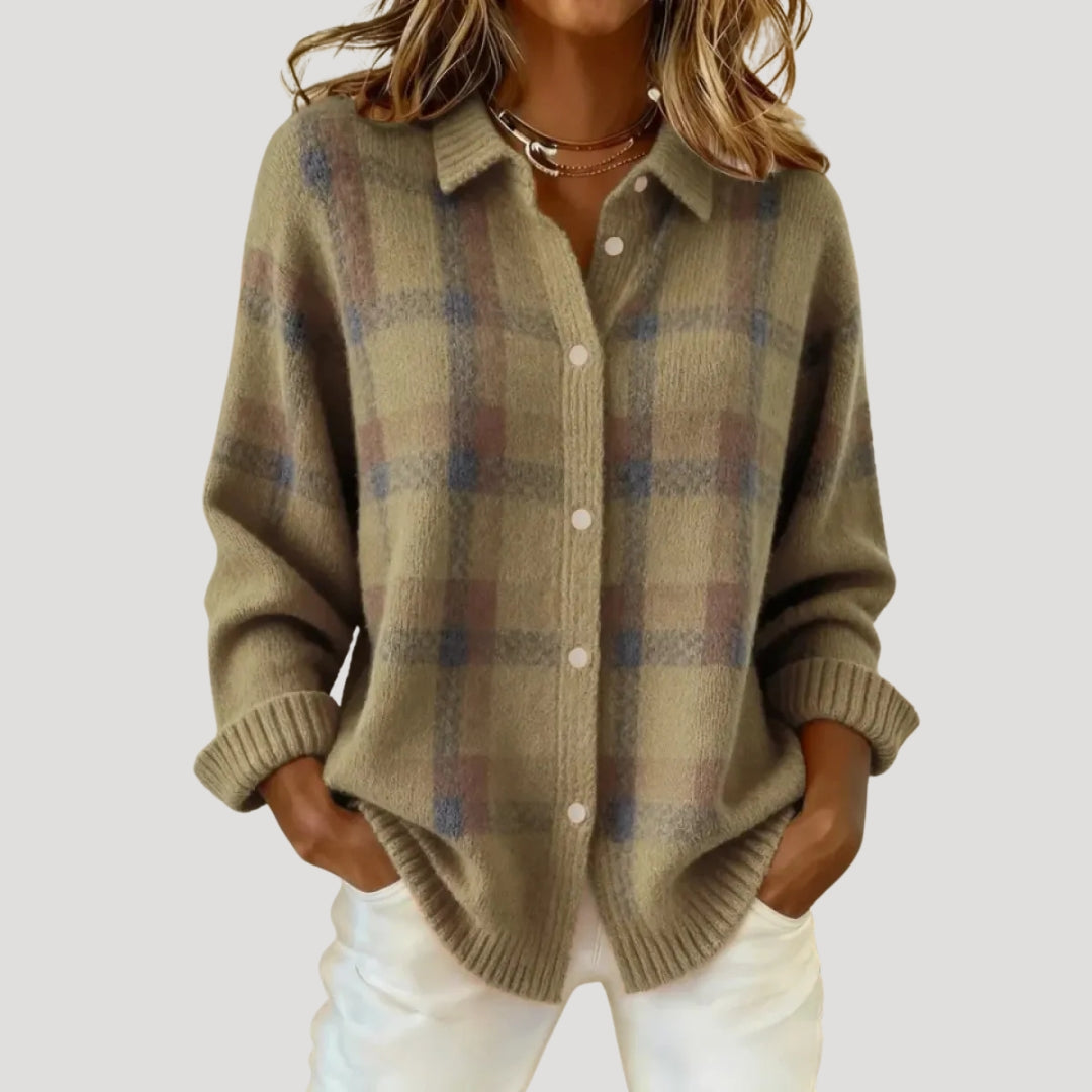 Women’s Plaid Button Front Knit Cardigan Oversized Fit