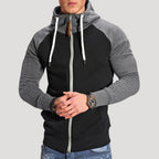 Men’s Zip Up Hoodie Contrast Sleeve Casual Drawstring Jacket