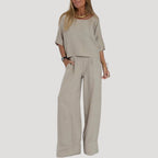 Women’s Linen Pants Set Wide Leg Two Piece Lounge Outfit